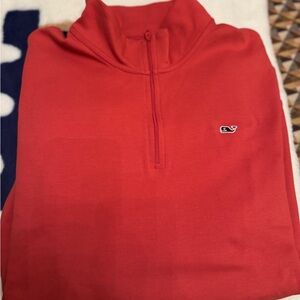 Like New Vineyard Vines Men's Bold Coral Quarter Zip Cotton Pullover